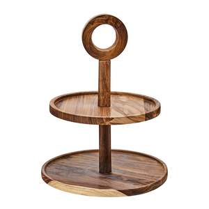 Soporte de madera profesional para pasteles con bandeja redonda elevada para exhibir cupcakes y presentar repostería - Product Image 1