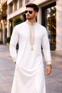 Oferta 2026: Thobe Musulmán Blanco, Jubba Árabe, Estilo Largo, Thobes Islámicos Cómodos y Transpirables para Oriente Medio - Product Image 3