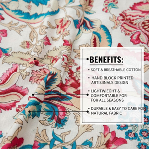 Bata Kimono Floral de Algodón Larga con Cuello en V y Estampado de Bloques, Bata de Baño con Cintura Ajustable, Ropa de Descanso Suave de Algodón para Spa - Product Image 3