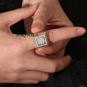 Men's 925 Silver 18K <b>Gold</b> Plated Rhodium Plated Moissanite <b>Cocktail</b> <b>Ring</b> Geometric Pave Setting Hiphop Style Everyday Wear - Product Image 4