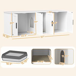 Casetta per Gatti Bianca 145x48x51 cm con Doppio Scomparto e Tappetino Tiragraffi per 2 Gatti - Arredamento e Cuccette per Animali Domestici - Product Image 2