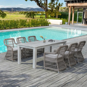 Elegant <b>Outdoor</b> Wooden Dining <b>Table</b> Weather Resistant Contemporary Garden Furniture Set - Product Image 1