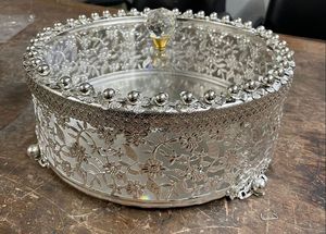 Handmade Silver Metal Dry Fruit Box Floral Design Clear <b>Lid</b> Elegant Storage Case for Gifting Wedding <b>Decor</b> - Product Image 4