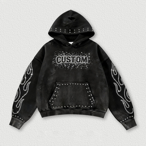 Sweat à capuche personnalisé avec strass pour homme, style streetwear oversize, imprimé pailleté noir, logo sur le devant, manches classiques, 100% coton, sweat à capuche pour l'hiver - Product Image 1
