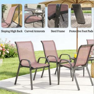 Set di 4 Sedie da Esterno Marroni con Schienale per Terrazza e Giardino - Product Image 4