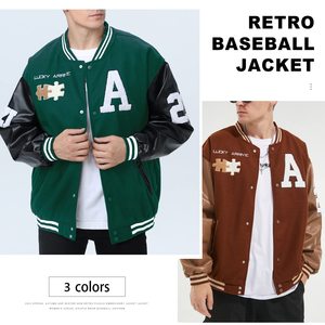 Unisex Embroidered <b>Varsity</b> <b>Bomber</b> <b>Jacket</b> Casual Letterman Baseball <b>Jacket</b> OEM Custom Bulk - Product Image 2