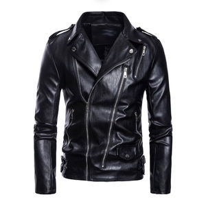 Blouson Moto Homme en Cuir PU Brodé Uni, Coupe Slim, avec Poches Zippées – Tendance Hiver Automne – Meilleure Vente - Product Image 6