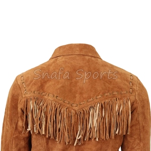 แจ็คเก็ตหนังแท้สไตล์คาวบอยสีน้ำตาลคลาสสิก แต่งขอบด้วยพู่หนัง ตกแต่งด้วยการเย็บแบบละเอียด ปกเสื้อแบบลา펠  มีจำหน่ายแล้ว - Product Image 5