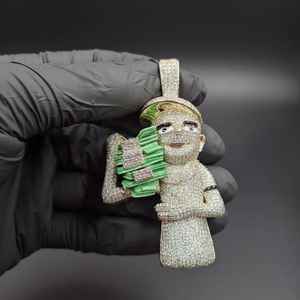 Colgante de Moissanita Money Man, Personaje de Dibujos Animados Hip Hop, Colgante de Lujo Estilo Rap, Plata de Ley 925, Joyería Fina, Colgantes y Dijes - Product Image 2