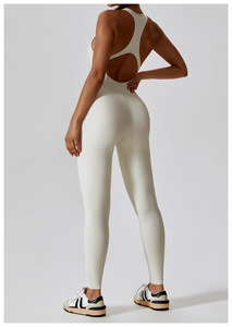 Combinaison de yoga sans manches blanche unie à taille haute pour femme, dos nu, longueur intégrale, en Spandex et Nylon, coupe ajustée, toutes saisons - Product Image 4