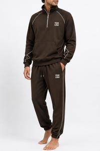 Conjunto Deportivo Personalizado para Hombre, Sudadera con Capucha y Cierre de Cremallera, Manga Larga, Color Sólido, Ropa Casual con Pantalones con Cordón Ajustable y Logotipo Estampado en la Parte Delantera - Product Image 2
