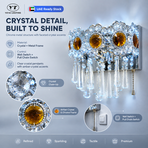 Aplique de pared moderno de cristal cromado con dos bombillas E14, LED azul, con interruptor de tres colores para dormitorio, hotel, pasillo - Product Image 4