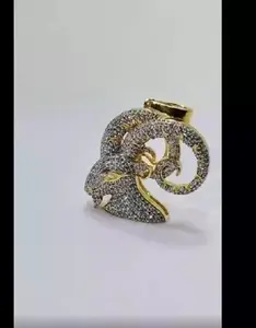 Pendentif en argent sterling plaqué or jaune 14 carats pour femme, avec moissanite ronde de 2 carats, signe du zodiaque Bélier - Product Image 5