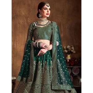 Paillettes vertes magnétiques en soie brute pour mariage Lehenga Choli - Product Image 4