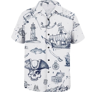 Men's Hawaiian <b>Shirt</b> Short Sleeve Pirate Print Summer Vacation <b>Shirts</b> Turn-down Collar Poplin Fabric - Product Image 1