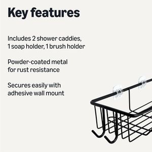 Set di 5 Organizzatori per Doccia in Acciaio Inox con Portasapone, Mensole Nere per Bagno - Product Image 3