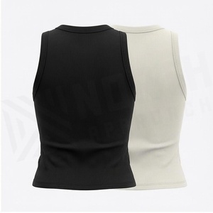Débardeur court côtelé North Approach à col rond sans manches couleur unie pour le yoga, vêtements de sport pour femmes, respirant, en Spandex et Polyester - Product Image 2