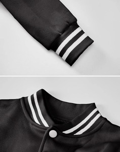 Veste universitaire noire pour femme, coupe courte décontractée, fermeture boutonnée, col rabattu, manches longues, pour l'automne, en polaire - Product Image 3