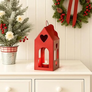 Lanterne suspendue en bois rouge de Noël, écologique, faite à la main, porte-bougie chauffe-plat en forme de cœur, centre de table pour la maison, Halloween, Pâques - Product Image 1
