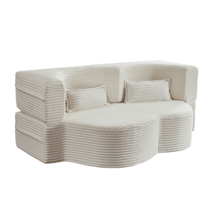 Divano letto moderno Beige 15 \ "Full Size convertibile in peluche velluto a coste imbottito in schiuma, nessun montaggio richiesto per il letto del soggiorno - Product Image 6