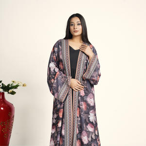Abaya en mousseline florale à devant ouvert pour femme, style cardigan long arabe, vêtement islamique modeste pour le Ramadan et l'Aïd - Product Image 4