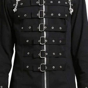 เสื้อแจ็คเก็ตโกธิคสีดำสไตล์พังก์ร็อก งานแฮนด์เมด ลายเรียบ แต่งเมทัลลิก ปี 2026 ขายส่ง - Product Image 4