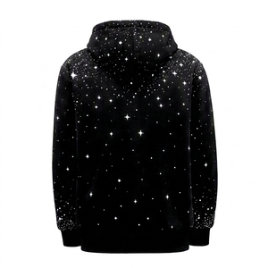 เสื้อฮู้ดดี้หรูหราประดับเพชรเทียมสำหรับผู้ชาย ผ้าฝ้ายฟลีซหนานุ่มทรงโอเวอร์ไซส์ เสื้อผ้าสตรีทแวร์ สั่งซื้อขั้นต่ำน้อย ขายส่ง - Product Image 2