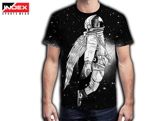 INDEX Men's Black Short Sleeve T-Shirt O-Neck Regular Fit Astronaut With Wings Print Street Style Sportswear - Product Image 6