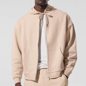 Ensemble de survêtement unisexe 2 pièces surdimensionné avec logo personnalisé, fermeture éclair intégrale, en coton mélangé épais, style streetwear, pour homme, avec sweat à capuche zippé – Meilleures ventes - Product Image 1
