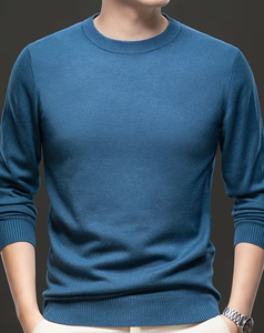 Men's Crew Neck Knitted Pullover Solid Color Casual Sweatshirt Regular Fit Autumn Wear 100% Cotton Anti-Pilling - Product Image 6