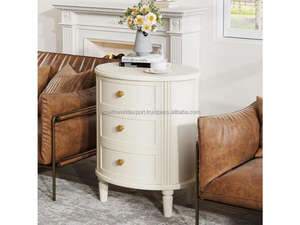 Mesa de Noche Moderna Ovalada de Madera de Mango Maciza Hecha a Mano con 3 Cajones |   Mesa de Noche Contemporánea con Gabinete de Almacenamiento |   Dormitorio Nuevo 2026 - Product Image 4