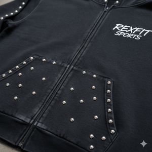 Sudadera con capucha REXFIT personalizada con bordado, lavado ácido, pedrería, efecto desgastado, descolorida por el sol, holgada con cremallera para hombre - Product Image 3