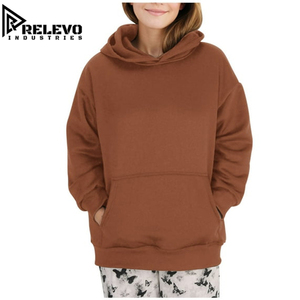 เสื้อฮู้ดดี้ผู้หญิงทรงโอเวอร์ไซส์แบบสั่งทำพิเศษ คุณภาพสูง สไตล์ลำลอง ไหล่ตก มีกระเป๋าจิงโจ้ ทรงหลวม - Product Image 2