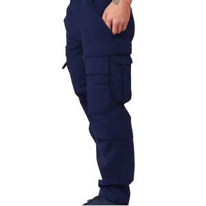 Pantalones Cargo Azul Marino para Hombre con Múltiples Bolsillos, Cintura Elástica, Estilo Workwear, Tela de Lona de Secado Rápido, para Otoño - Product Image 1