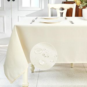 Mantel Rectangular de Lino Color Marfil, Impermeable, Antiarrugas, Fácil de Limpiar, Texturizado, para Mesa de Comedor - Product Image 1
