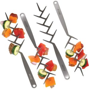 Set di 4 Spiedini in Acciaio Inox Spazzolato ZIG ZAG, 15 Brocchette per Kabob Riutilizzabili Stile Ramo Piatto per Barbecue e Forno - Product Image 1