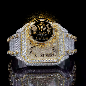 Montre mécanique avec incrustation de diamants, cristal saphir, date analogique, bracelet carré en acier inoxydable, boîtier doré, cadeau de luxe unisexe - Product Image 1