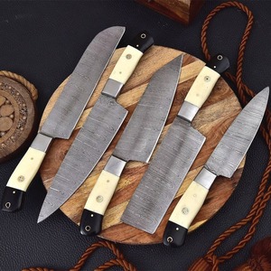 Premium Custom Handmade Damascus Steel Kitchen <b>Knives</b> Set with Camel <b>Bone</b> <b>Handles</b> – 5-Piece Professional Set - Product Image 2