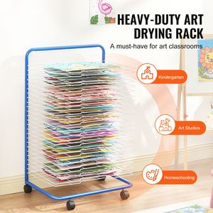 Scaffale per Asciugatura Opere d'Arte con 25 Ripiani Rimovibili, 23.75 X 17.5 X 38 Pollici, in Acciaio al Carbonio, con Ruote Bloccabili per Arredamento Scolastico - Product Image 2