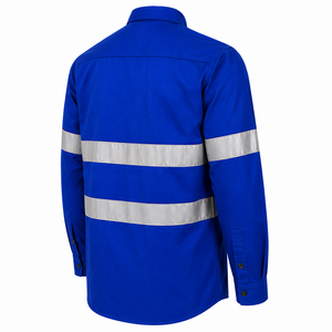 Custom Royal Blue Hi Vis Reflective Long Sleeve Industrial Safety Uniform Shirt Polyester Unisex OEM - Product Image 4