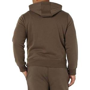 Sweat-shirt à capuche zippé pour homme, marron, coupe classique, couleur unie, décontracté, en molleton 100% coton tricoté - Product Image 2