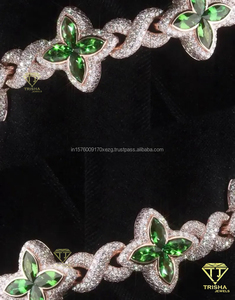 Hot Selling VVS Moissanite Green Flower Link <b>Chain</b> Rhodium Plated 925 Sterling Silver <b>Iced</b> <b>Out</b> Custom Hip Hop Statement Jewelry - Product Image 3