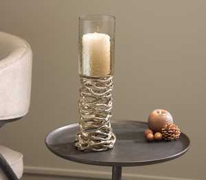 Half <b>Smoke</b> Luster Twisted Metal Candle Stand with <b>Glass</b> Holder for Home Decoration - Product Image 1