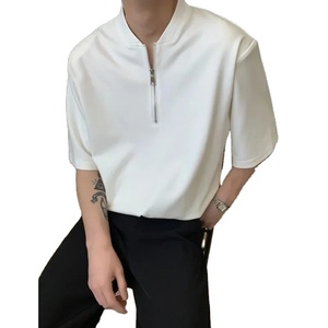 American Style INSANE T-shirt à manches courtes et demi-fermeture éclair Hommes Femmes Trendy Loose-Fit Basic Top Crew Neck Design For All Seasons - Product Image 2