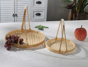 Vente en gros plateau en bambou écologique du Vietnam avec poignées durables pour servir des aliments fruits paniers de rangement décoratifs pour la maison - Product Image 4