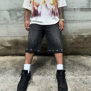 2026 <b>Top</b> Quality Custom Sun Faded Rhine Stones Shorts 100% Cotton Fabric Denim Look Short For Unisex - Product Image 6