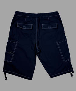 Men's Mid Waist Quick Dry Bermuda <b>Cargo</b> Shorts Solid Navy Blue Drawstring Casual Workout Shorts with Pockets - Product Image 3