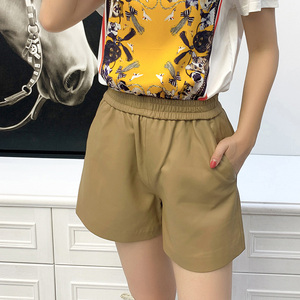 Women's High Waist Green <b>PU</b> Coated <b>Shorts</b> With Pockets Casual Loose Fit Elastic Waist Satin Fabric - Product Image 4