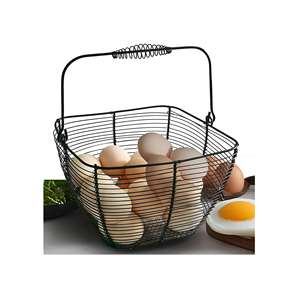Panier à œufs en fil métallique avec poignée, support à œufs rustique en métal pour comptoir de cuisine, rangement et collection d'œufs style ferme - Product Image 1