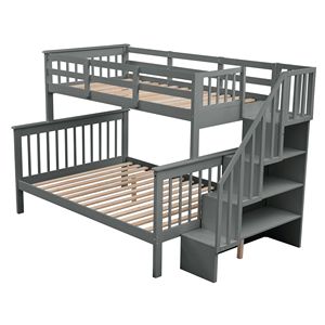 Letto a castello grigio con letto singolo sopra e letto matrimoniale, con contenitore e sponda di protezione per la cameretta dei bambini (Vecchio SKU LP000019AAE) - Product Image 6